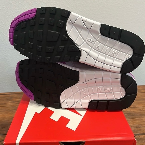 WMNS NIKE 💅✨ AIR MAX 1 87 NEUTRAL GREY FUCHSIA DREAM SHOES SIZE 6.5 DZ2628-001 - Picture 4 of 6